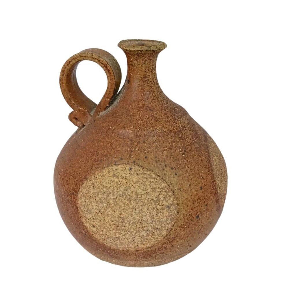 Small Stoneware Handmade Pottery Vase Vessel Jug Vtg Brown 4"